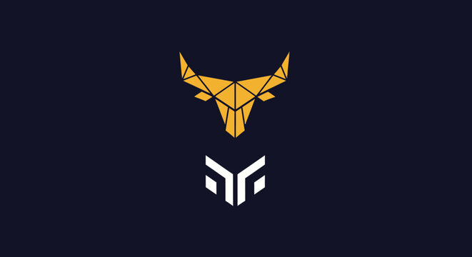 Gold geometric bull head icon on dark background