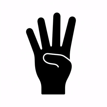 Number Four Hand Gesture Silhouette Icon Isolated on White Background