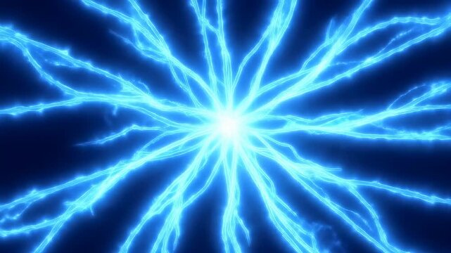 Dynamic blue electric energy burst with intricate lightning patterns. Represents power, technology, and innovation in digital media
