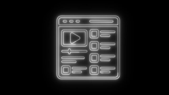 Neon Video Streaming Interface Icon Blue Glowing Media Player Dashboard UI Design Digital Content Platform Outline Symbol on Black Background