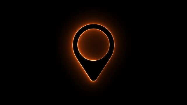 GPS Location Icon with Neon Glow, Digital Navigation and Geolocation Symbol on Black Background, Route Tracking, Mapping Technology and Location Services Concept