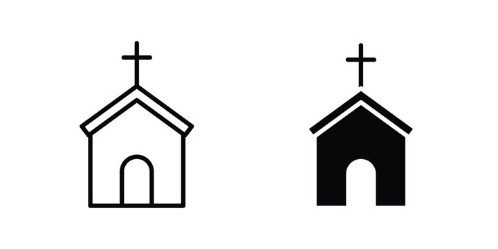 Church icon stroke and solid black editable vectors