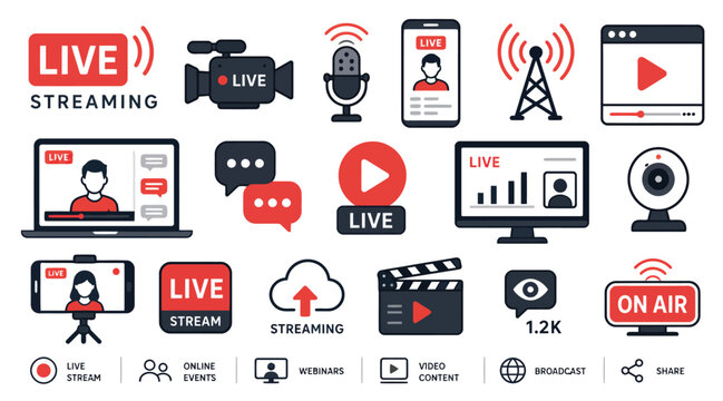 Live Streaming and Broadcast Icons