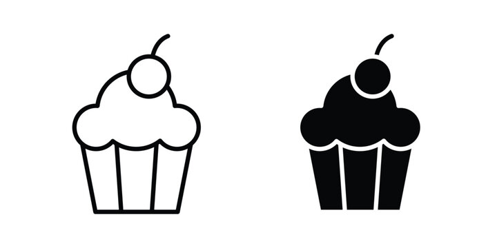 Cupcake icon stroke and solid black editable vectors