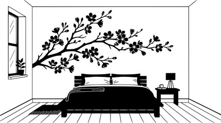 Fototapeta premium Bedroom with Cherry Blossom Wall Decal