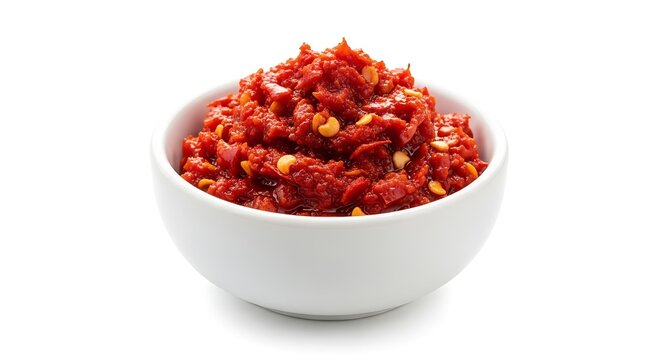 Bowl of fresh salsa with tomatoes and peppers, studio shot. sambal oelek
