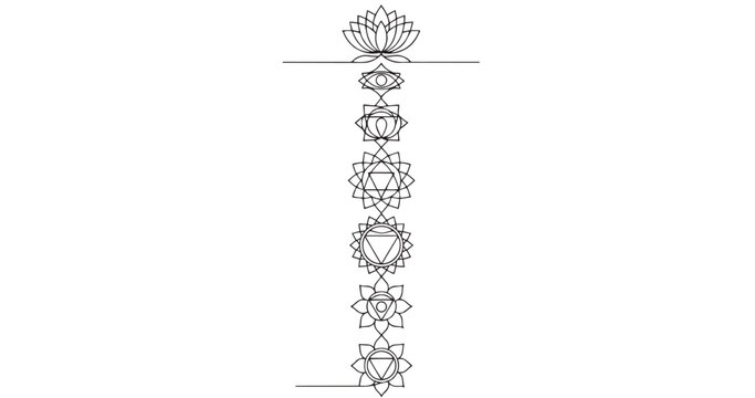 Chakra Symbols Vertical Alignment Continuous Line Illustration