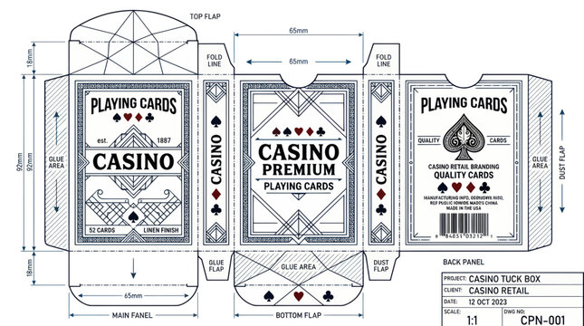 Playing Cards Box Design Blueprint - Casino Premium Packaging Layout