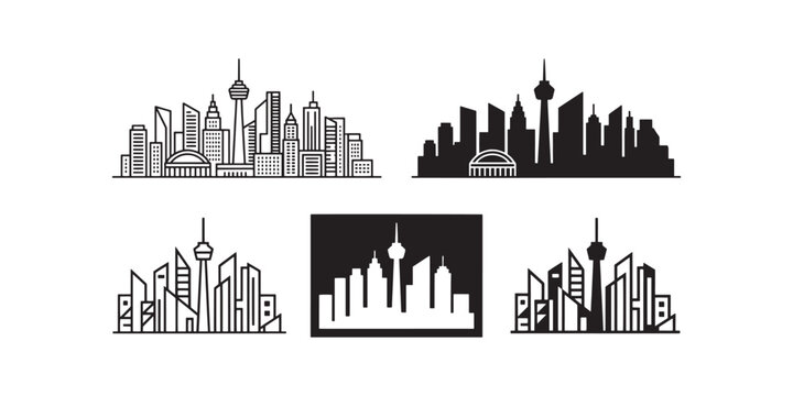 Set of Kuala Lumpur City Skyline Silhouette Icons.