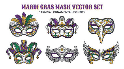 Mardi Gras Mask Vector Set: Carnival Ornamental Identity © turi