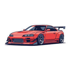 Naklejka premium Tuned Red Sports Car with Wide Body Kit