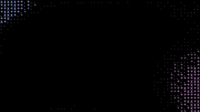 Animated background in ASCII art style. A pattern of symbols in the style of a purple-blue matrix. The background is in the style of digital technology.