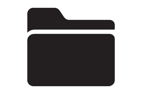 Minimalist black folder icon with tab isolated on bright white background for digital design