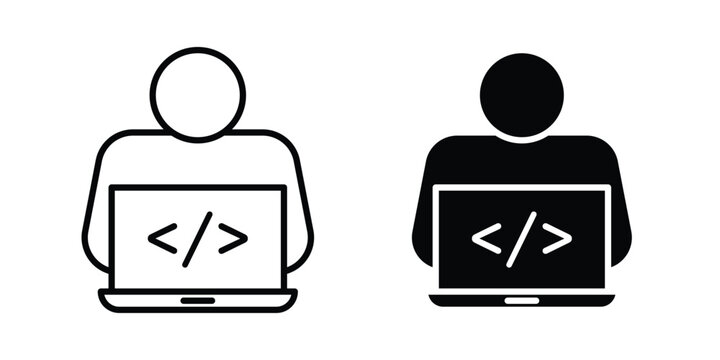 Programmer icon stroke and solid black editable vectors