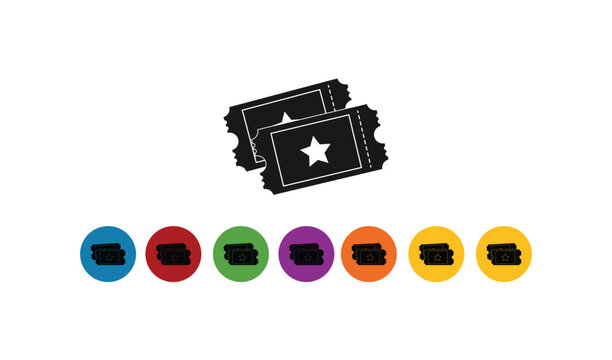 Colorful movie ticket icons in various colors