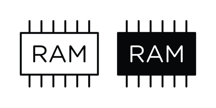 Ram memory icon stroke and solid black editable vectors