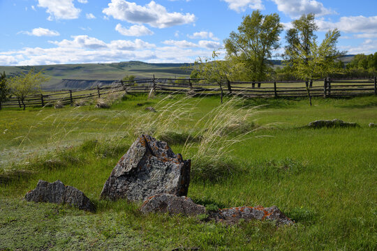 A menhir. Siberian scenery. Tagar archaeological culture. Republic of Khakassia, Russia