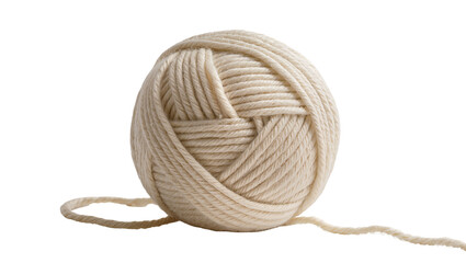 Creamy beige wool yarn ball with loose thread