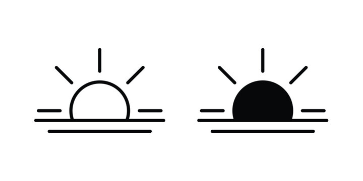 Sunrise icon stroke and solid black editable vectors