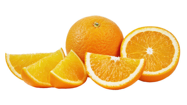 Whole orange fruit with slices and wedges