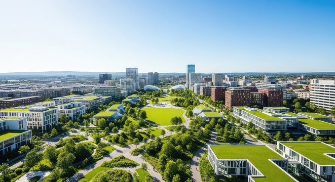 Visionary master plan for a sustainable city featuring lush green parks, walkable pedestrian paths, and contemporary architectural buildings, terrace, future, vegetation
