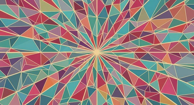 Vividly colored geometric fragments form an intricate web of interlocking polygons creating a radiant, high-energy digital mosaic pattern, abstract, mesh, creative