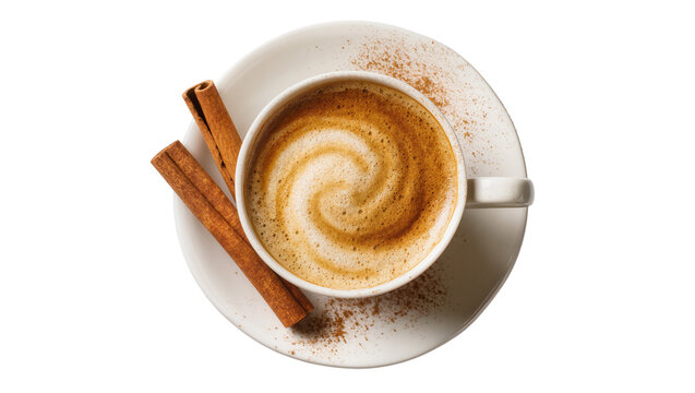 Cappuccino with cinnamon sticks and swirl foam art