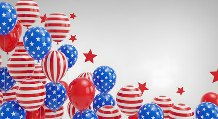 Obraz premium Festive patriotic balloons in red white and blue with stars for fourth of July celebrations
