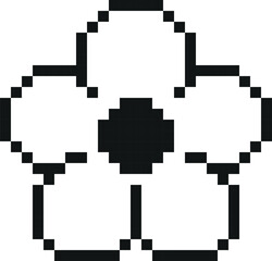 Obraz premium Daisy flower black and white pixel art vector icon, retro 8 bit video game floral outline design element, blossom plant
