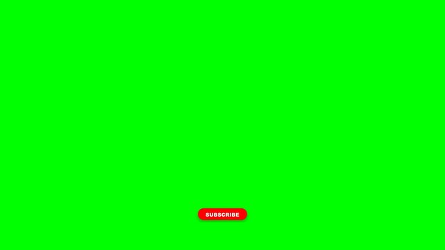 Red subscribe button animation changing to grey subscribed state on a vibrant green screen background for video channel growth footage