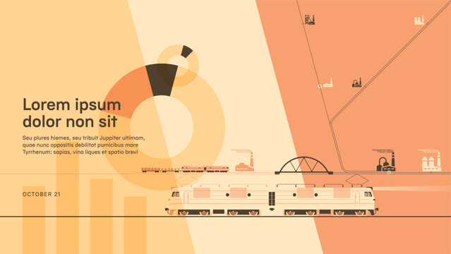 Freight rail transportation. The connection of industry through railways. Presentation or report cover template