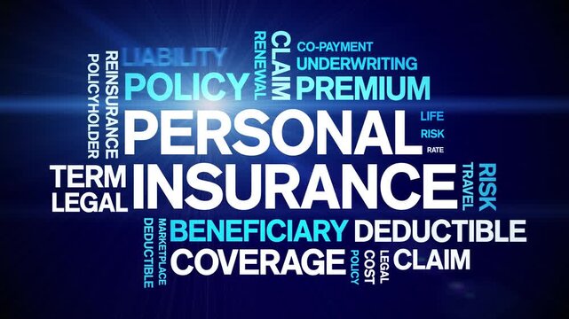 Personal insurance animated word cloud-text design animation tag kinetic typography seamless loop.
