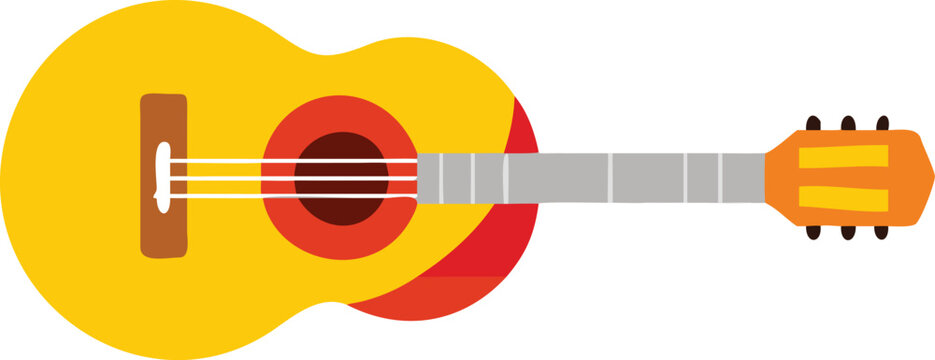 Yellow acoustic guitar with orange headstock Vector Art