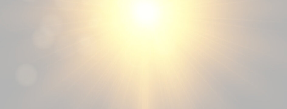 Vertical light pillar from top center sun flash with subtle side lens bokeh bubbles