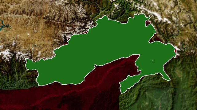 Arunachal Pradesh Region Highlighted on Political Map of India.
Geographic Map Animation Featuring Arunachal Pradesh State Location.