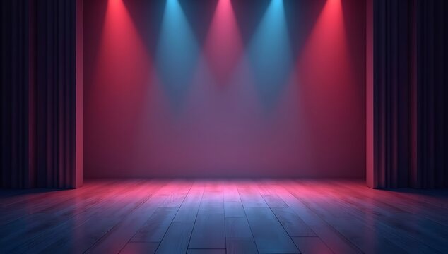 Empty Stage with Red and Blue Stage Lighting.