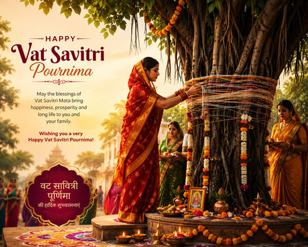 Indian festival vat Savitri purnima celebration.indian women doing tree pooja.