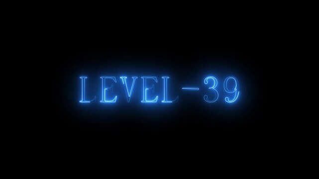 Level 39 neon text sign in bright blue glowing style thirty nine gaming progress