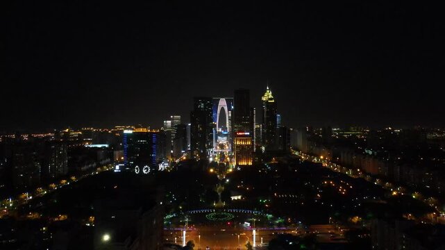 Suzhou Jiangsu China Night Skyline with Illuminated Skyscrapers