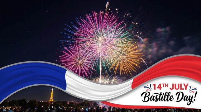 Vibrant fireworks display on bastille day in paris with eiffel tower