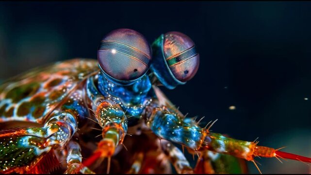 Extreme Macro View of Peacock Mantis Shrimp Eyes Underwater