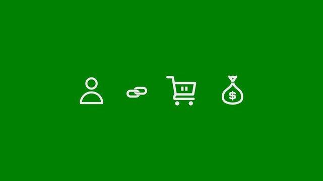 Earning Commission Through Affiliate Marketing or Program, Affiliate Marketer, Paid Partnership, Paid Referral, Product Promotion - Minimal Flat Design Motion Graphics Clip - Green Screen, 7.5% Gray