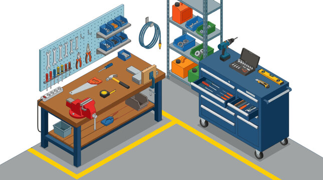 Workshop Workbench and Tool Chest with Instruments