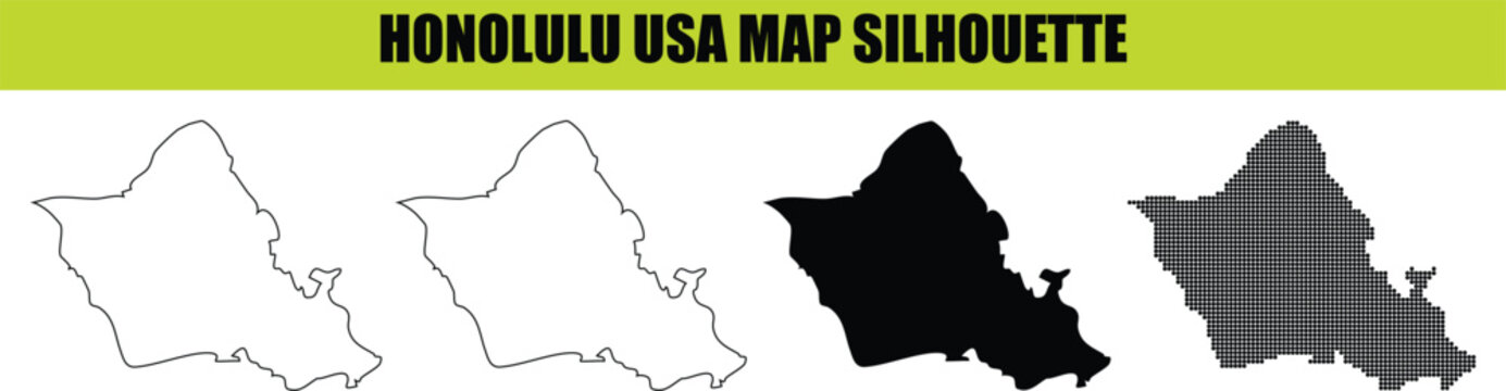 Honolulu usa map silhouette vector file showing island of oahu with detailed outline design on transparent background.