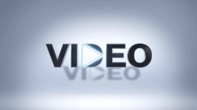 Dynamic animation of "video" text with shifting arrow highlight and reflection