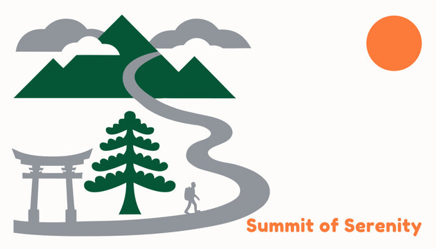 Yama no Hi horizontal vector with mountain cascade, trail for website header and email banner design