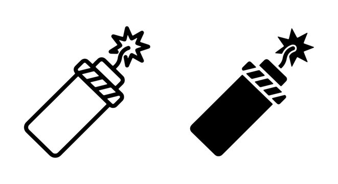 Dynamite Stick Icons, Explosive Danger Symbols, Firecracker Vector Graphics, Boom Blast Elements, Celebration Fireworks, Risk Hazard Signs, Black and White Line Art