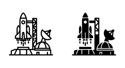 Rocket Launch Pad Icons: Space Exploration, Futuristic Technology, and Orbital Mission Concepts, Vector Set © AESAAKTER