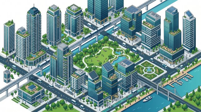 Premium Isometric Smart City Real Estate Illustration