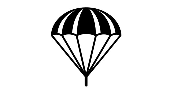 Minimal black silhouette icon, simple flat vector, bold black shape, no, no shading parachute icon vector illustration on a, flat icon style